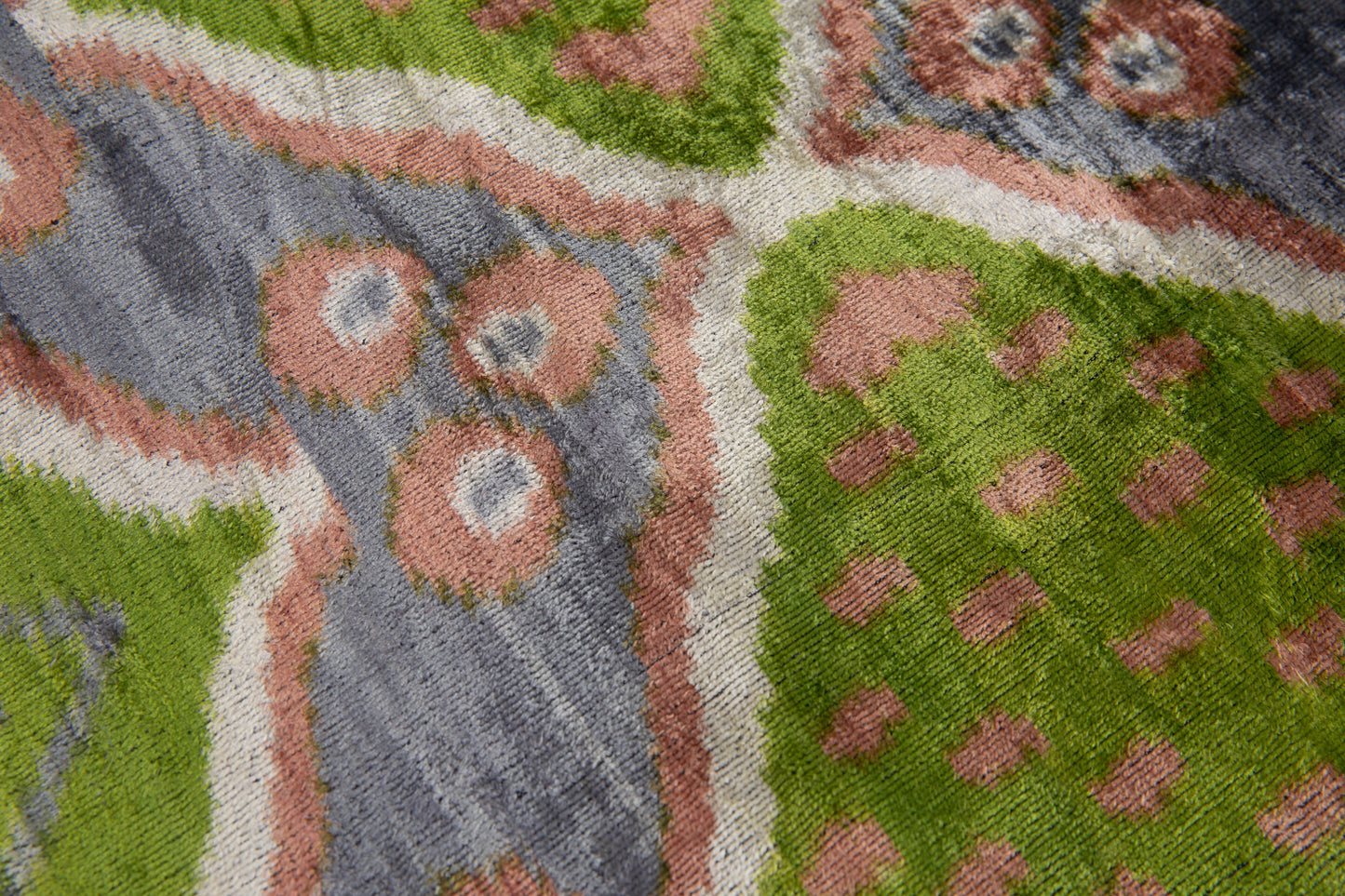 Handmade Velvet Throw Pillow - 20x20 Inches, Naturally Vegetable-Dyed, Premium Down Feather Insert - Green, Gray, and Beige Ikat Pattern, Luxury Home Decor Accent