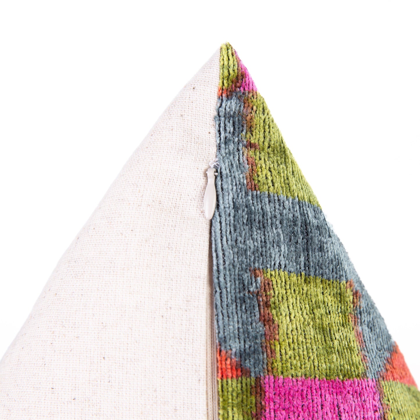 Handmade Velvet Throw Pillow - 16x16 Inches, Naturally Vegetable-Dyed, Premium Down Feather Insert - Multicolor Geometric Checkered Design, Luxury Home Decor Accent