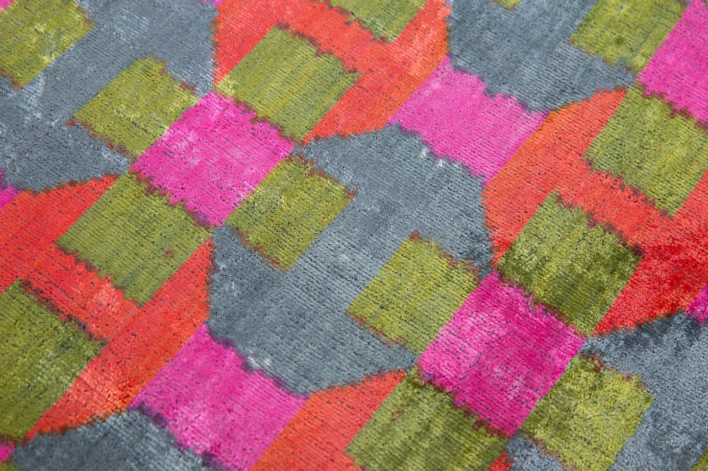 Handmade Velvet Throw Pillow - 16x16 Inches, Naturally Vegetable-Dyed, Premium Down Feather Insert - Multicolor Geometric Checkered Design, Luxury Home Decor Accent