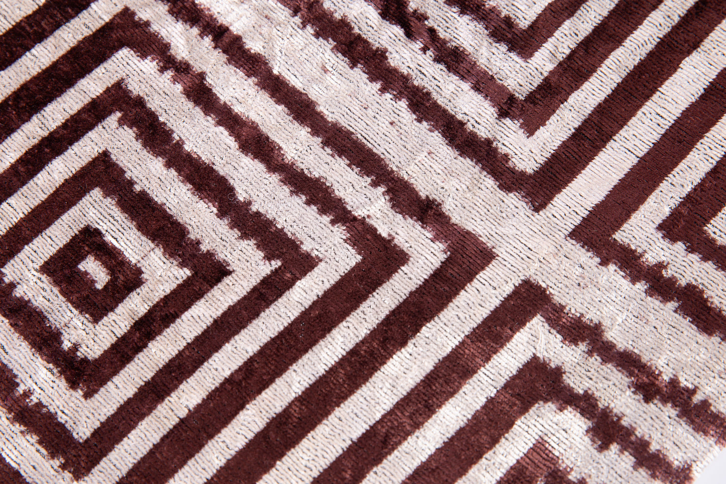 Handmade Velvet Throw Pillow - 16x16 Inches, Naturally Vegetable-Dyed, Premium Down Feather Insert - Brown and Beige Geometric Square Design, Luxury Home Decor Accent