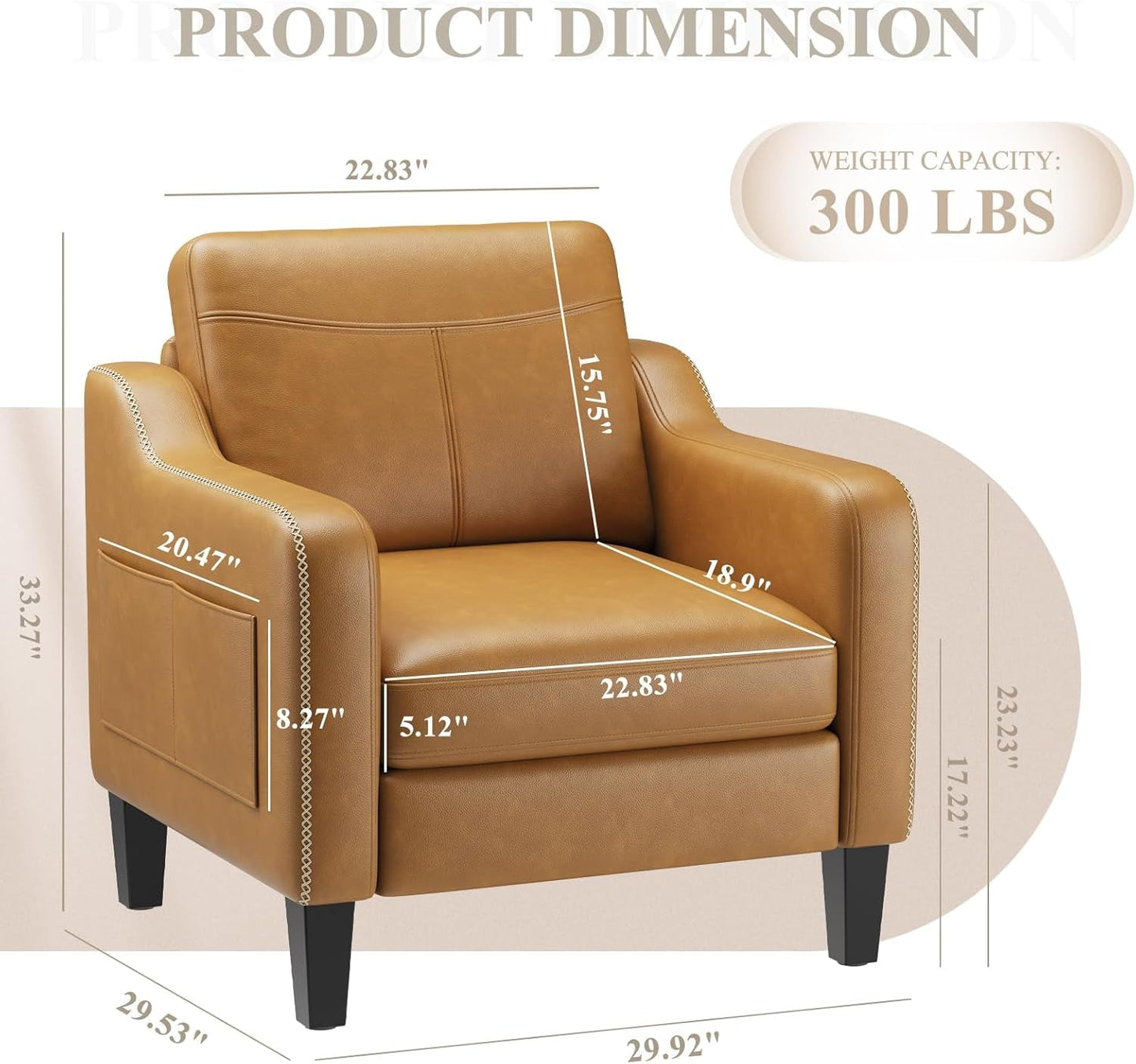 Brown PU Leather Accent Armchair With Removable Cushions