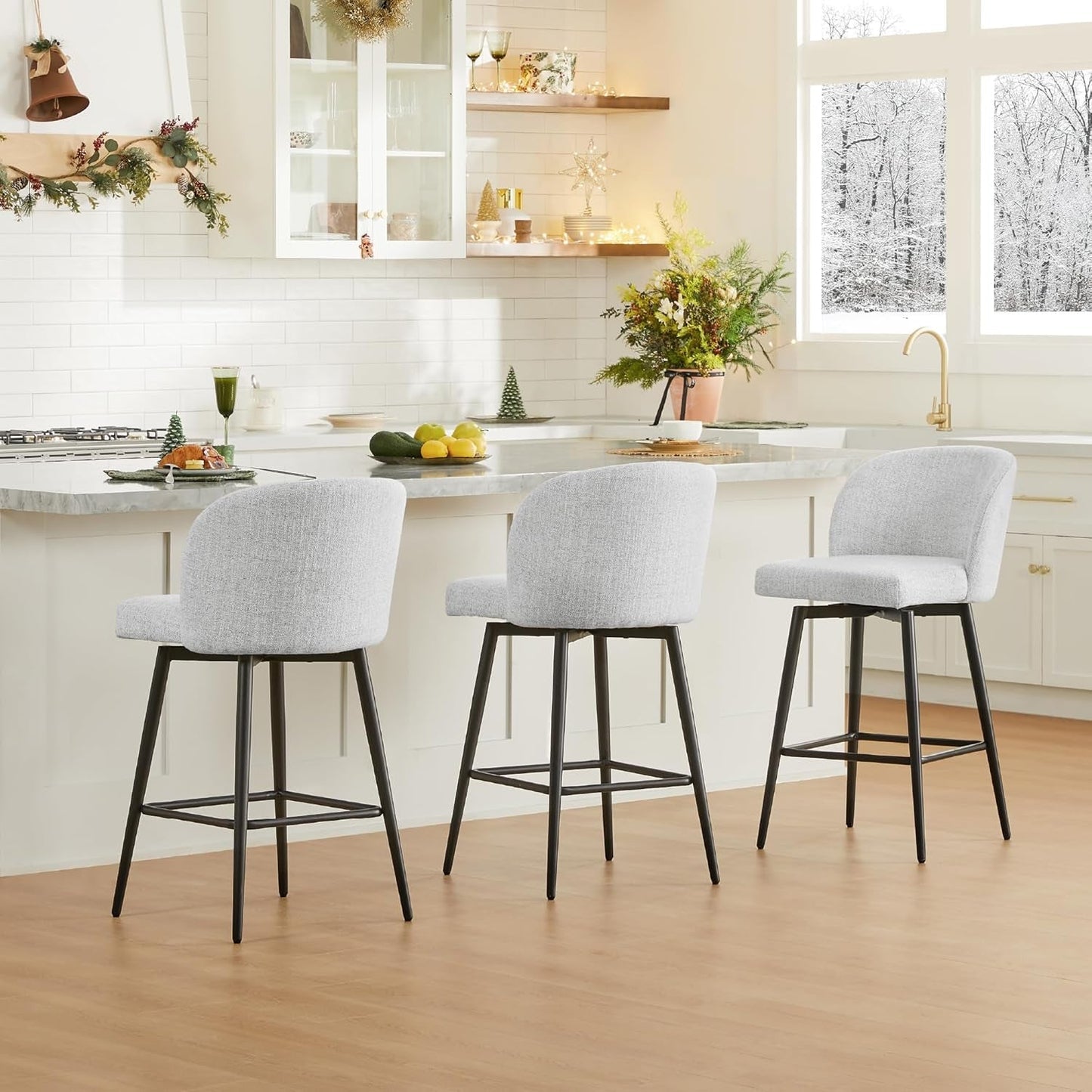 Counter Height Bar Stools Set of 3 26 Inch Seats 360 Swivel