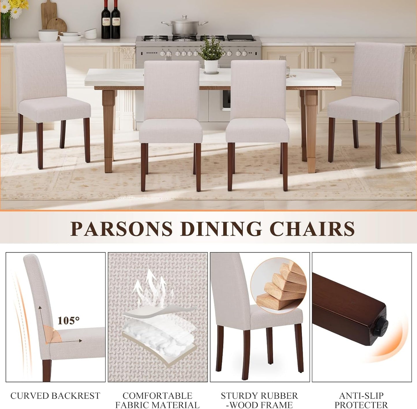 Beige Upholstered Parsons Dining Chairs Collection