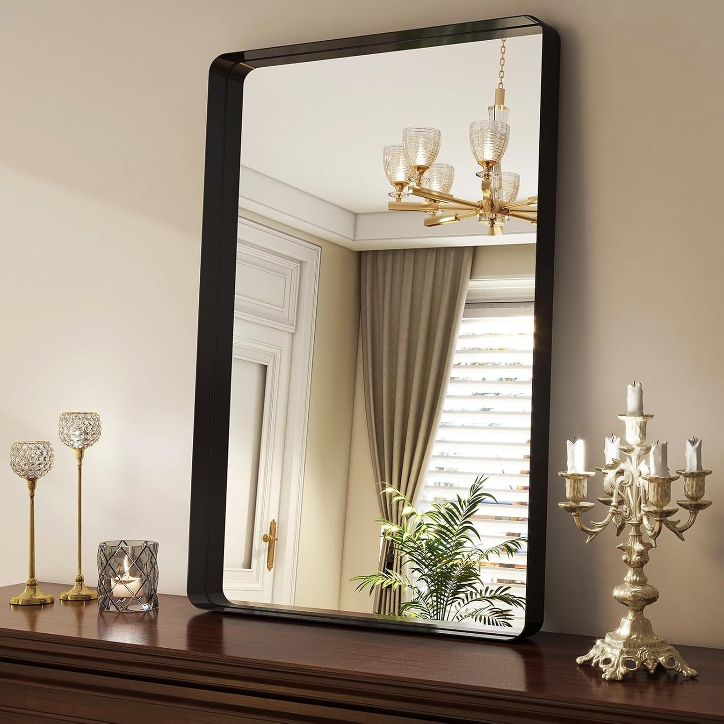36X24 Inches Black Aluminum Framed Bathroom Mirror
