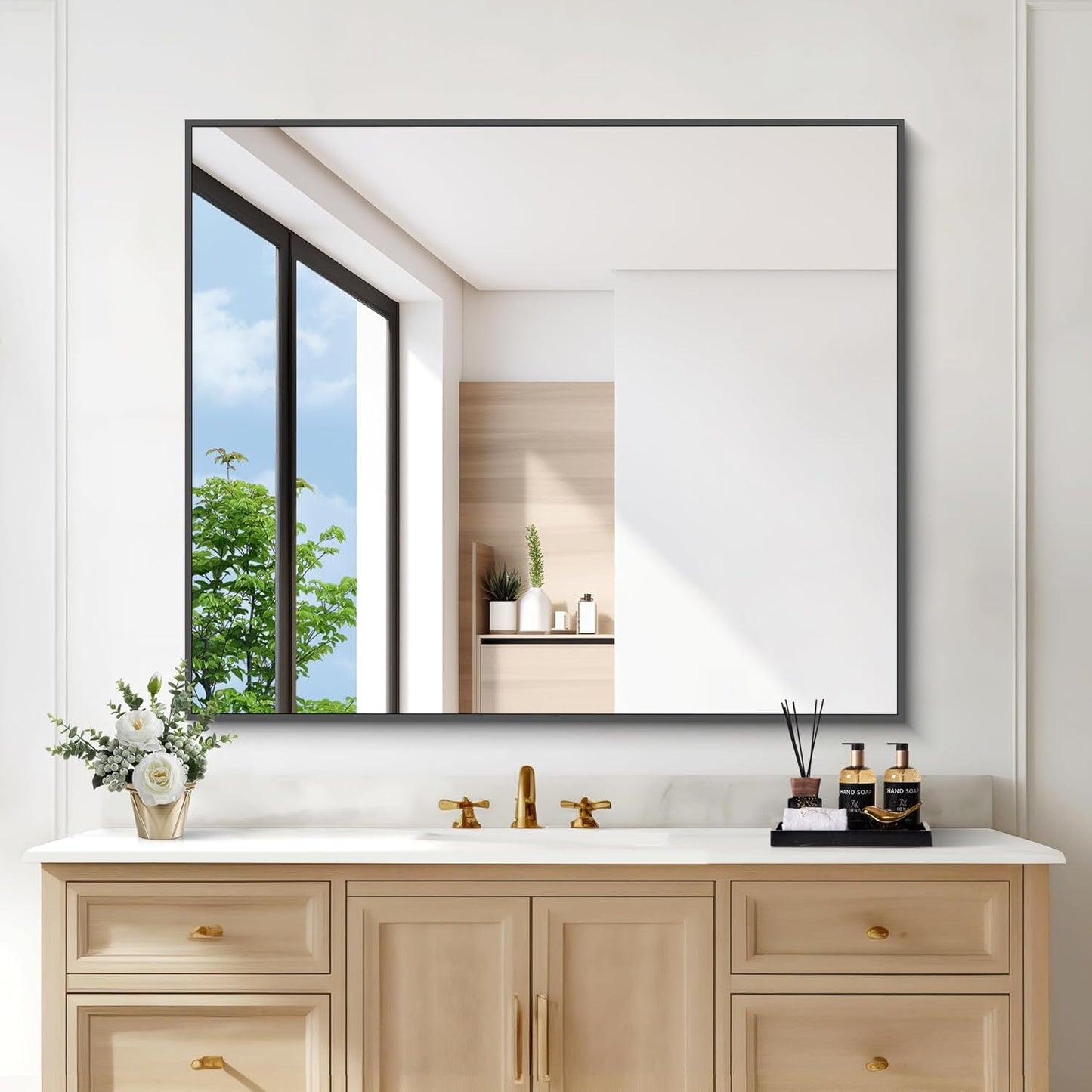 Black 30x36 Inch Rectangular Bathroom Vanity Mirror