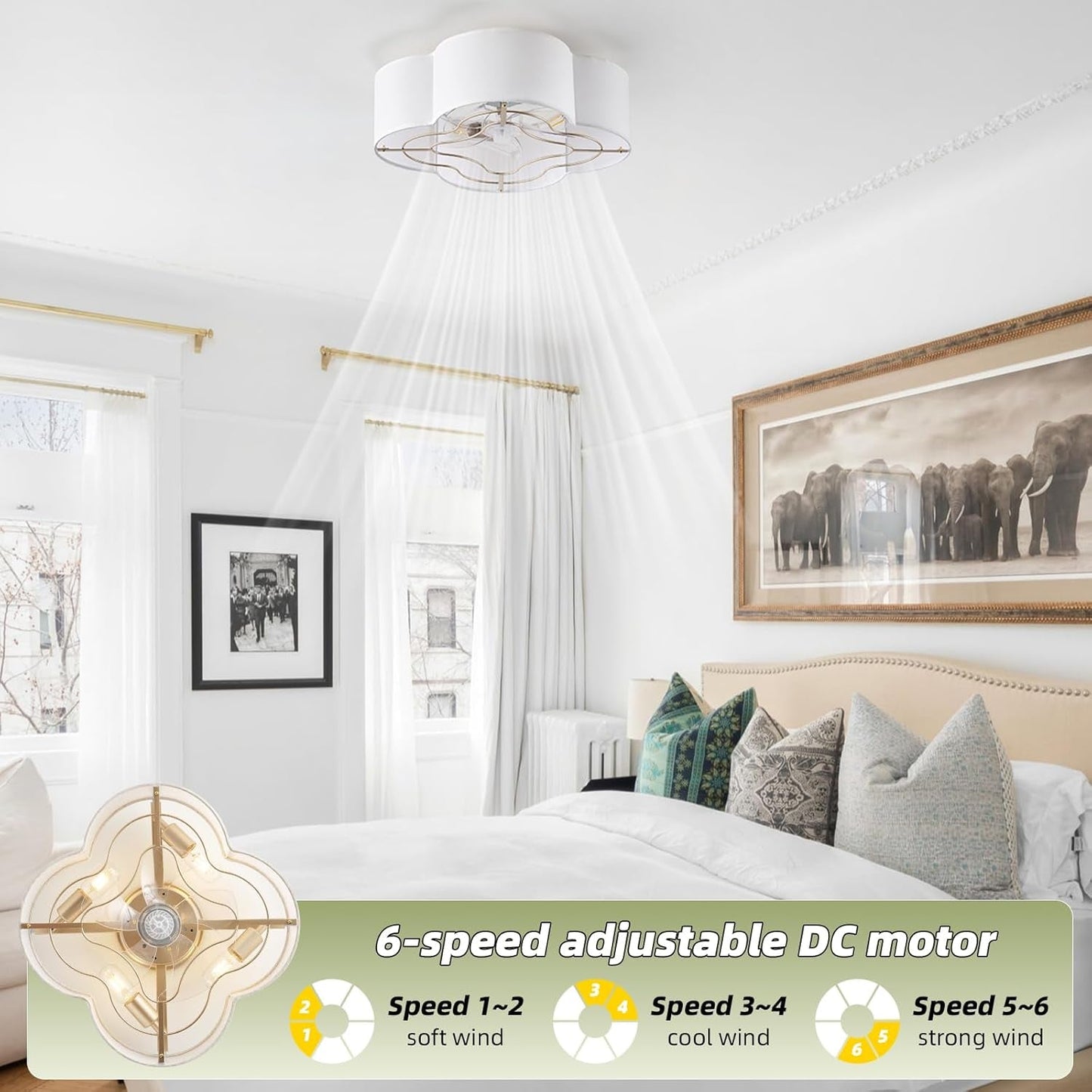 20 Inch Boho White Ceiling Fan With Light Remote Flush Mount