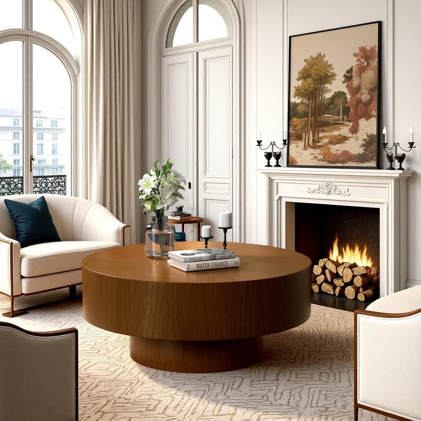 30.5Inch Circular Fluted Drum Coffee Table With Storage