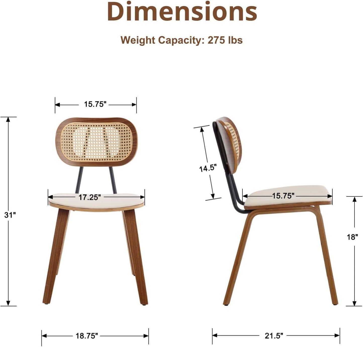 Beige Upholstered Dining Chairs With Rattan Backrest