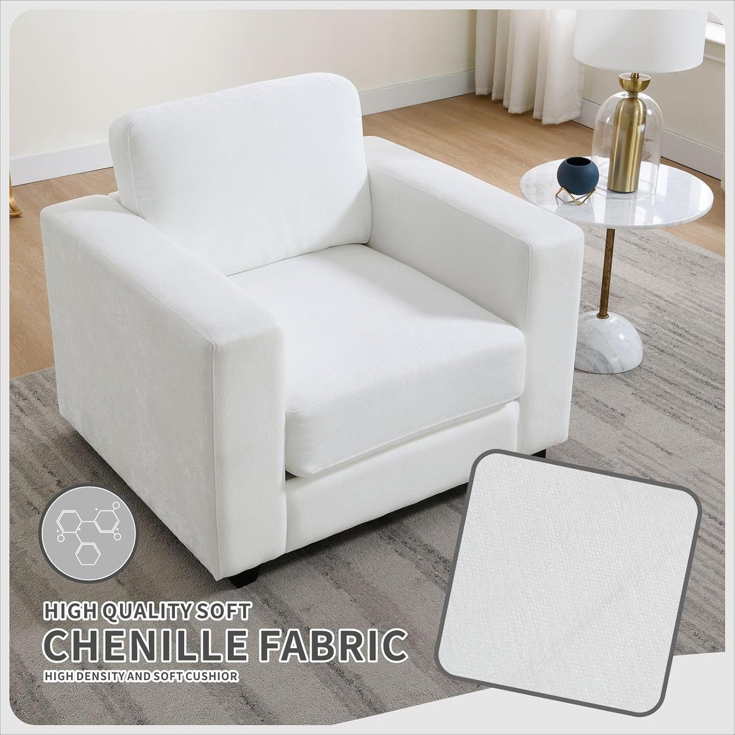 39 Inch Oversized Chenille Upholstered Accent Chair