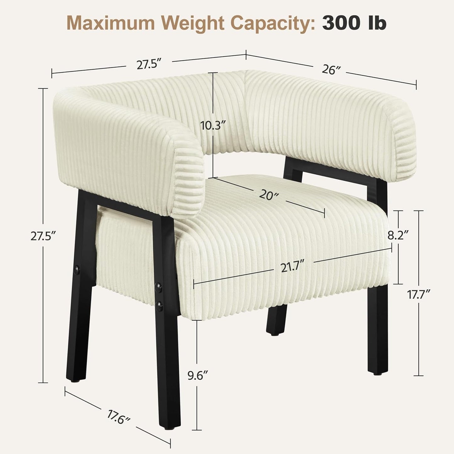 Beige Corduroy Barrel Chair With Pocket Coil Support