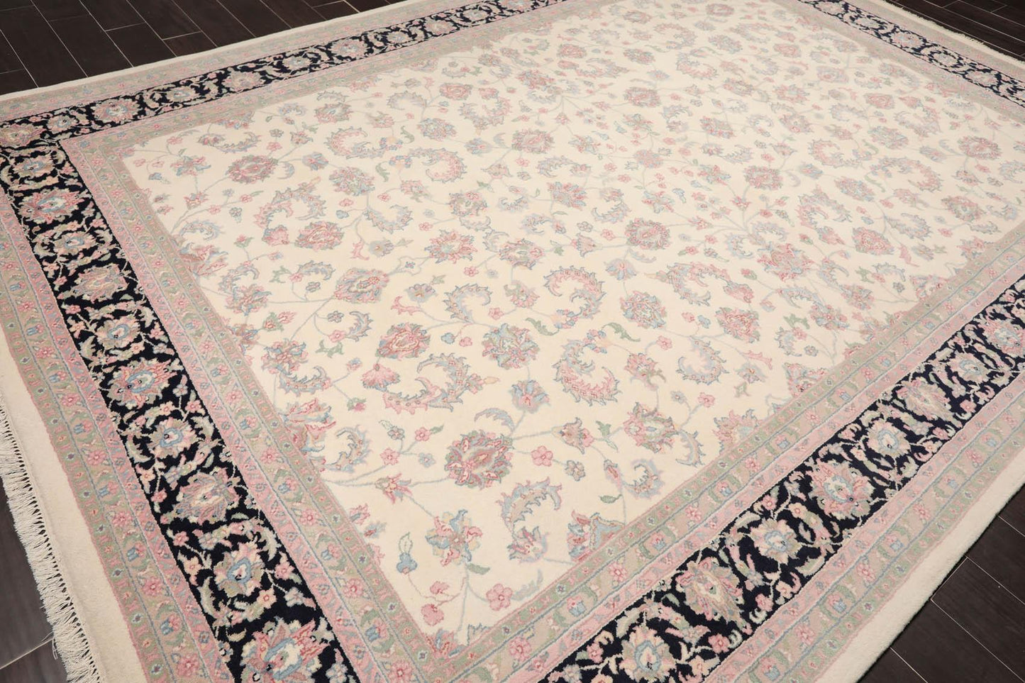 8'10" x 12'3" Hand Knotted Traditional Superfine Wool Oriental Area Rug Ivory