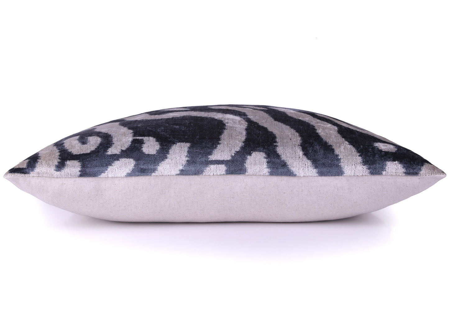 Handmade Velvet Pillow with insert – Blue-Gray Abstract Ikat, 16x24"