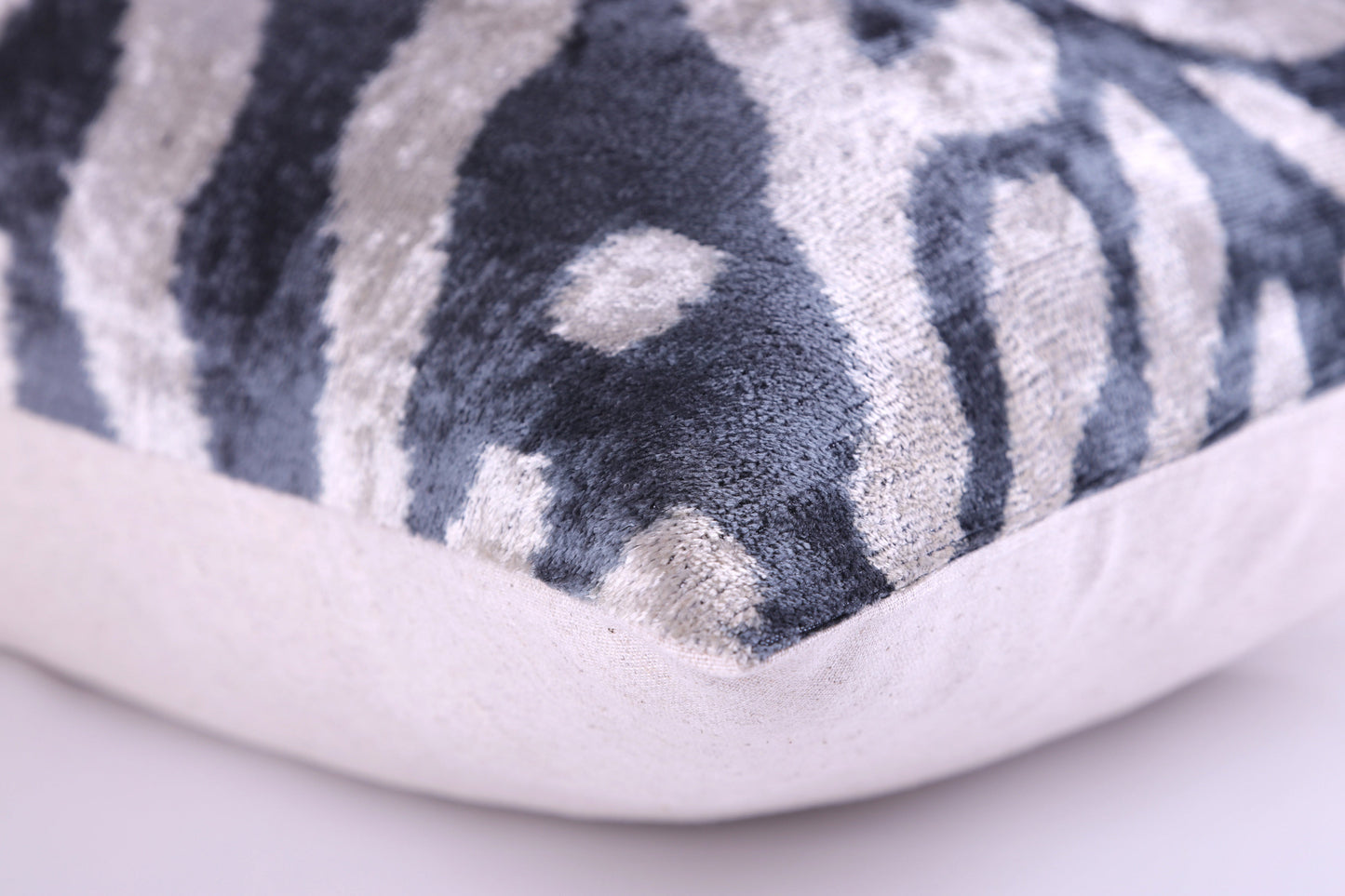 Handmade Velvet Pillow with insert – Blue-Gray Abstract Ikat, 16x24"