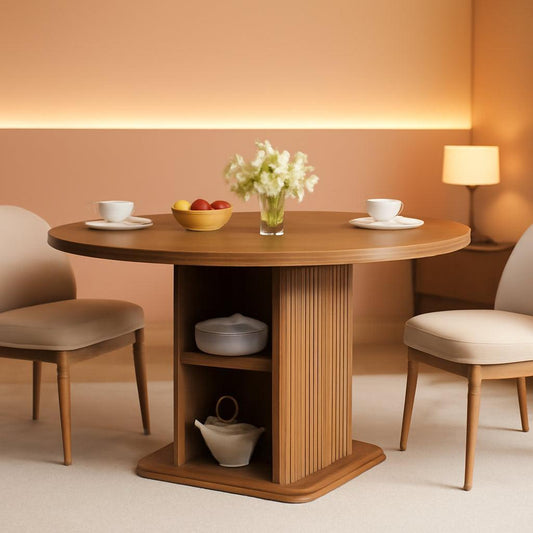 Extendable Round Dining Table 59 Inch Walnut Modern