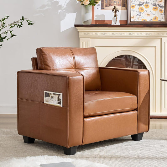 Brown Faux Leather Upholstered Accent Chair Oversized