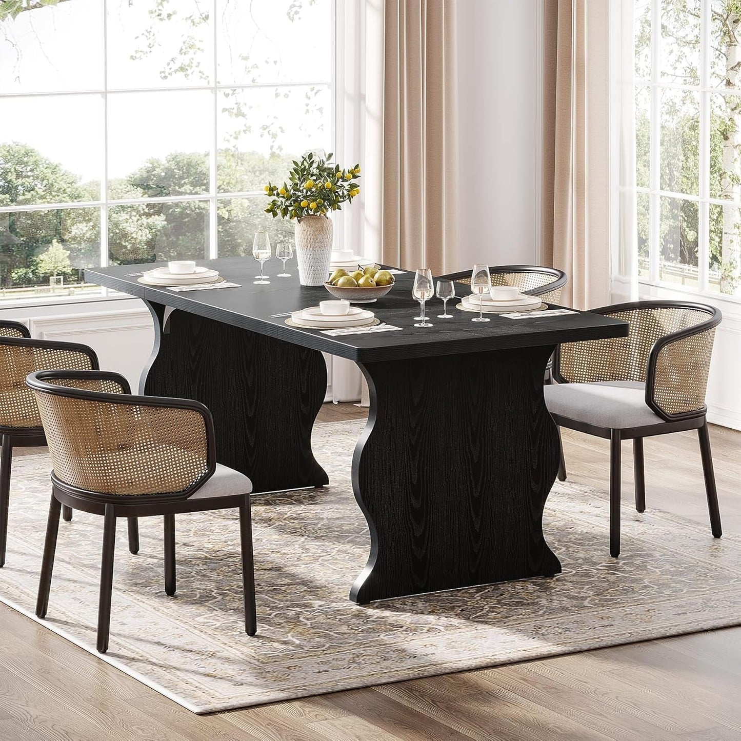 Black 63 Inch Rectangular Modern Dining Table For 4 To 6