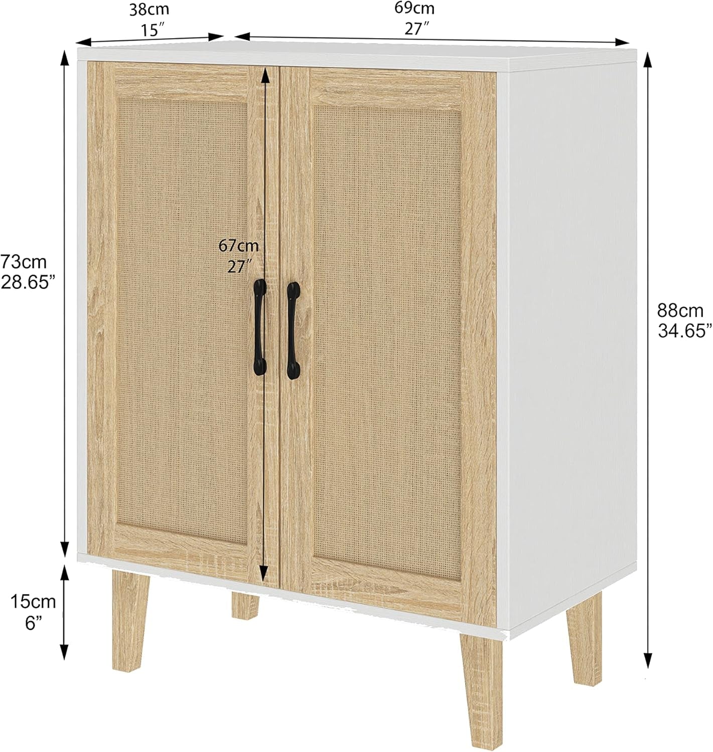 White Buffet Cabinet Sideboard With Rattan Doors Storage