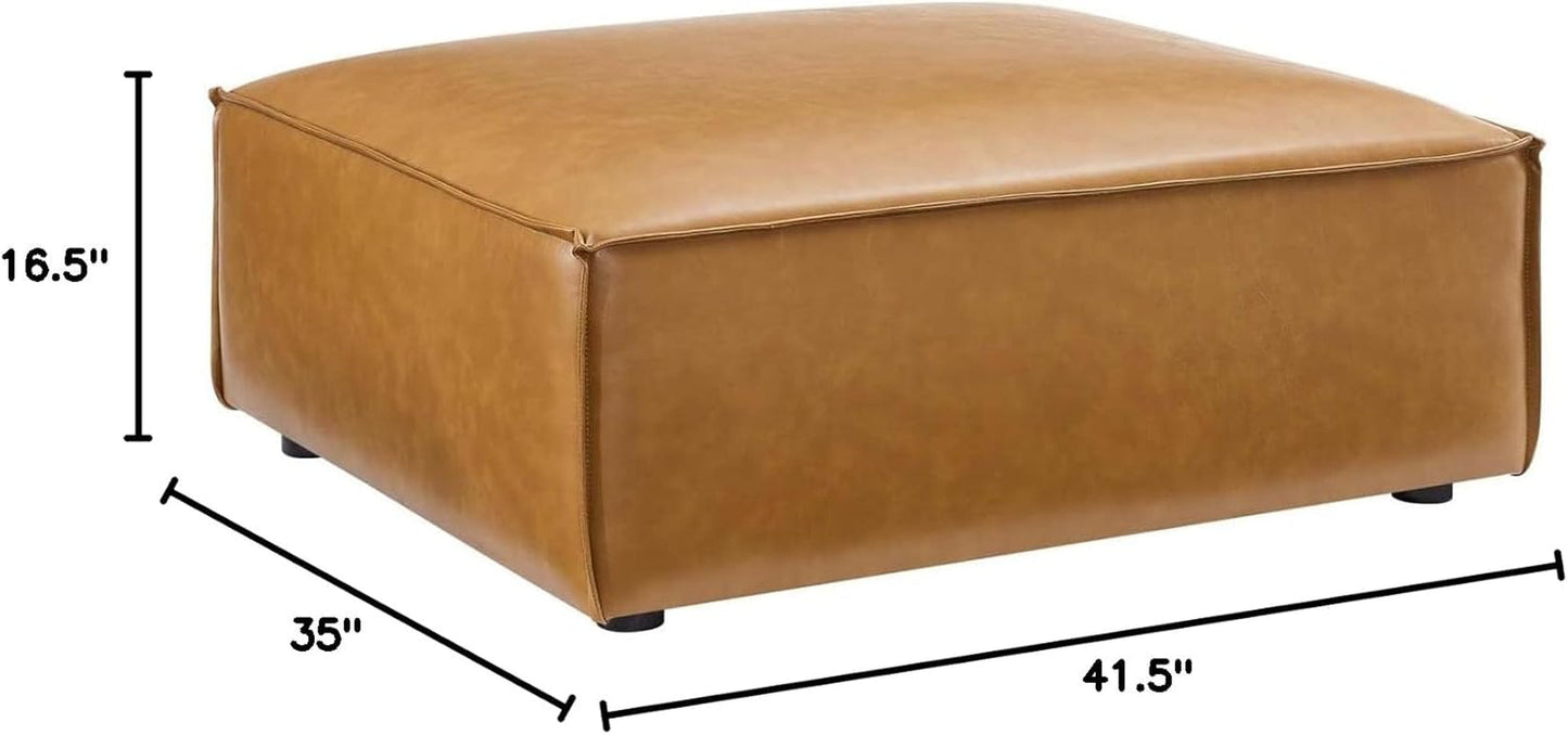 Tan Vegan Leather Contemporary Sectional Sofa Ottoman