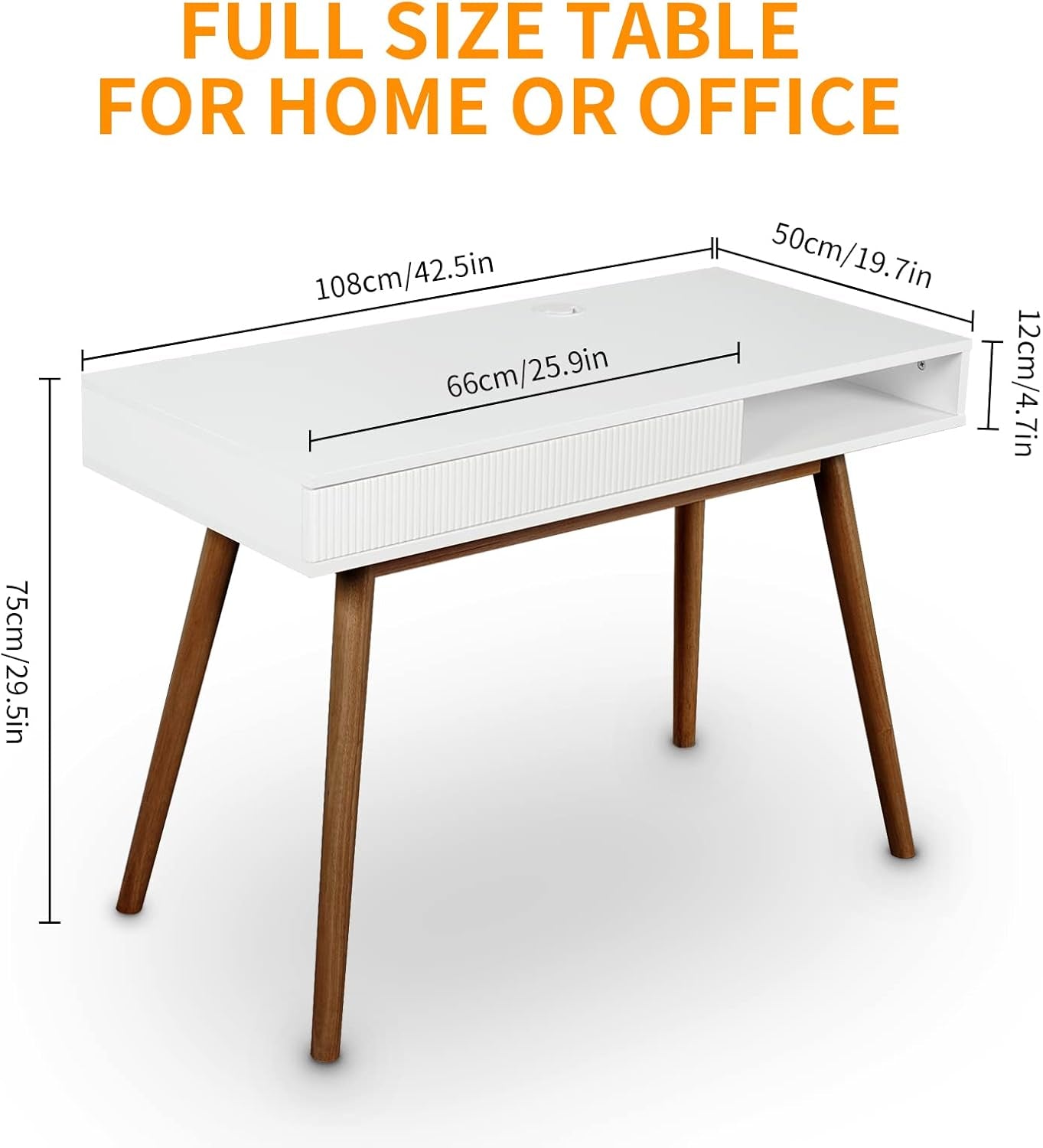 White Writing Desk With Drawers Mid Century Modern