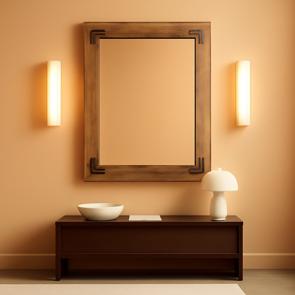 Rustic Wood Framed Wall Mirror 32 Inch Brown Vanity