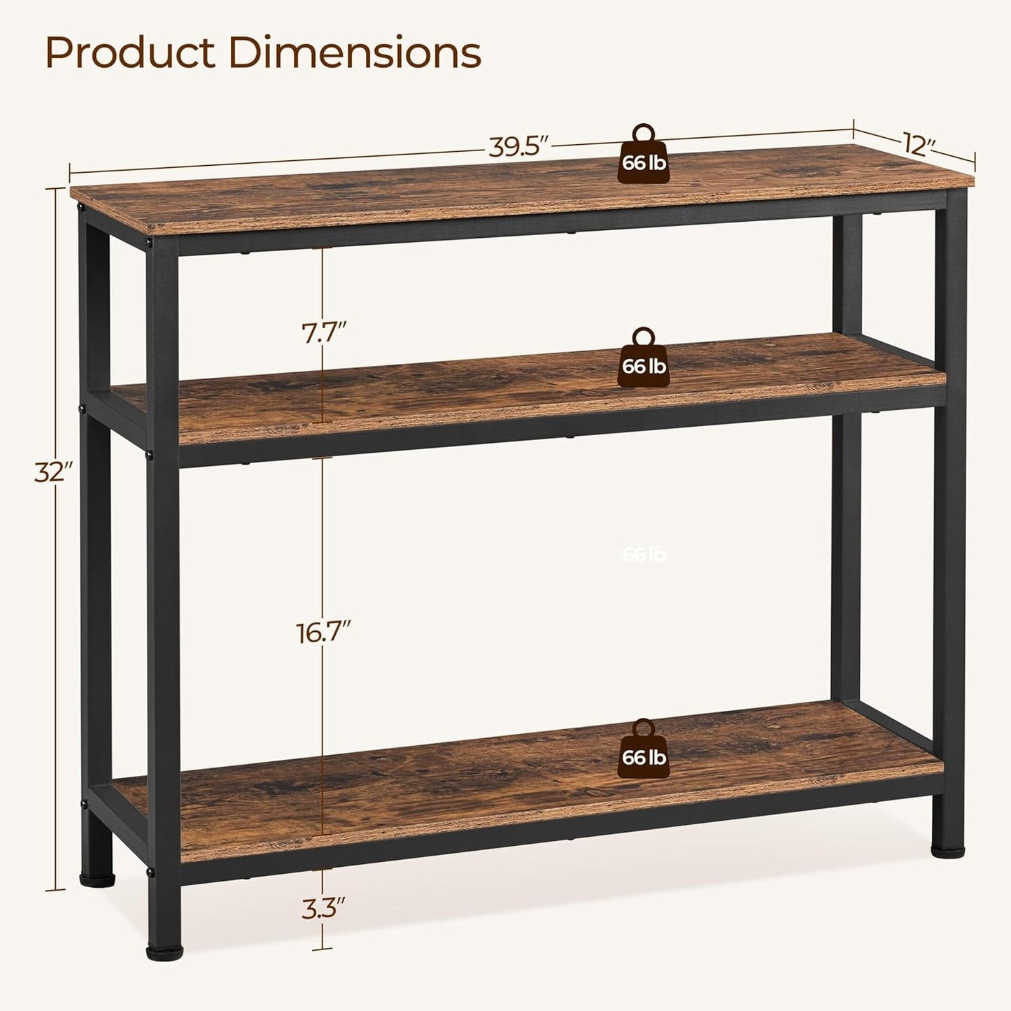 Industrial Console Table With Rustic Brown Storage