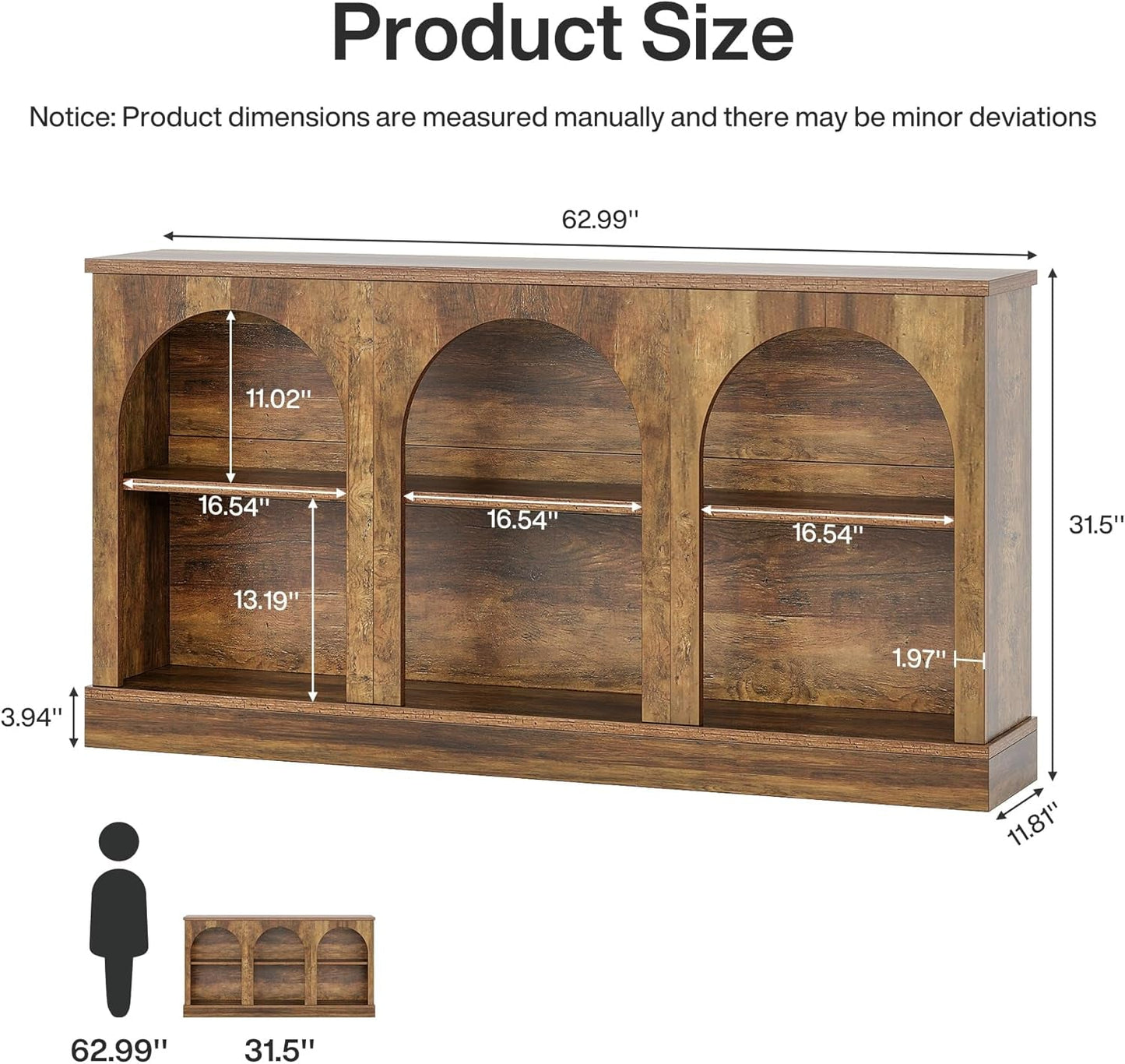 63 Inch Console Table Three Tier Storage for Entryway