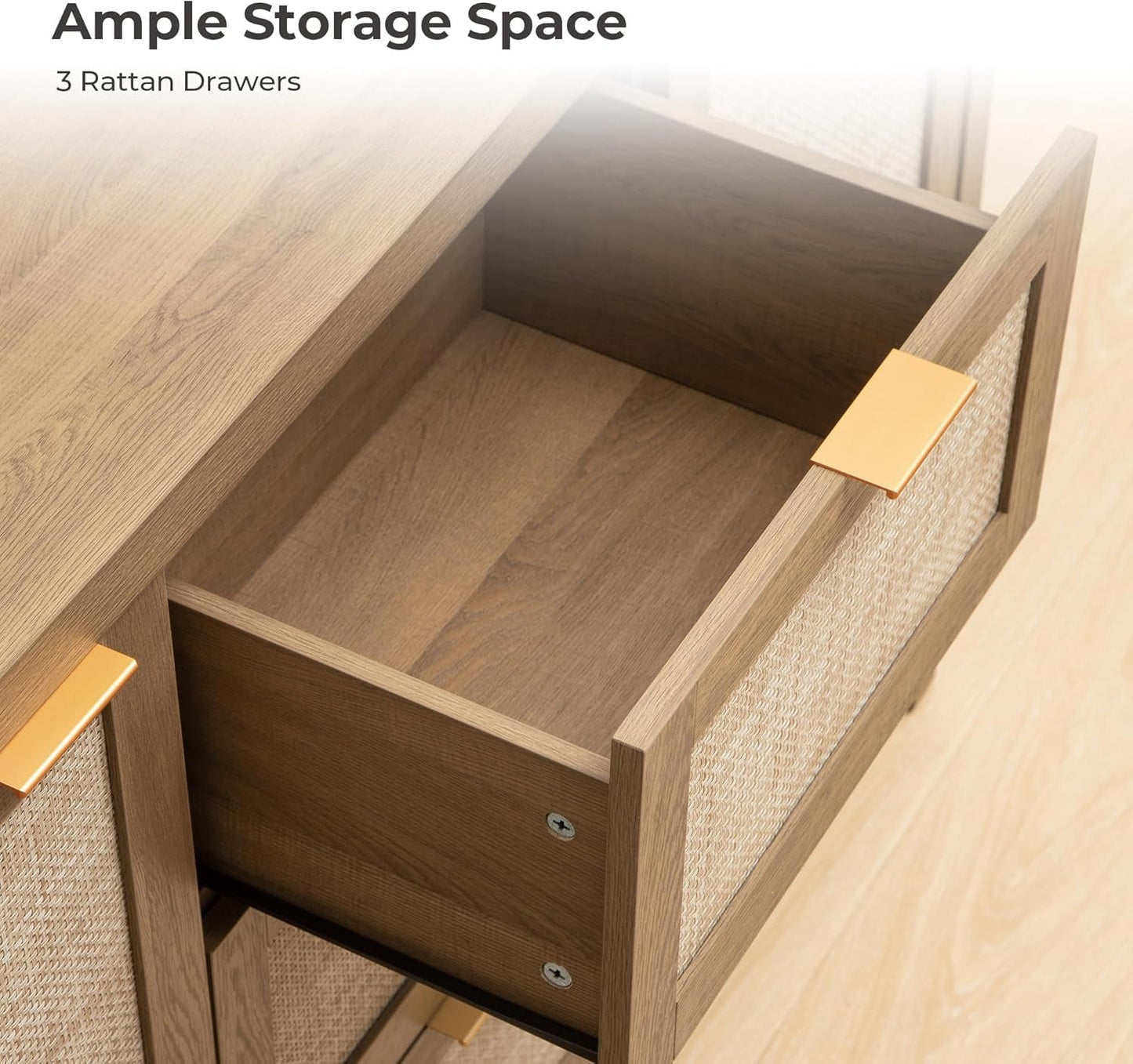 Caramel Oak Rattan Large Sideboard Buffet Storage Cabinet