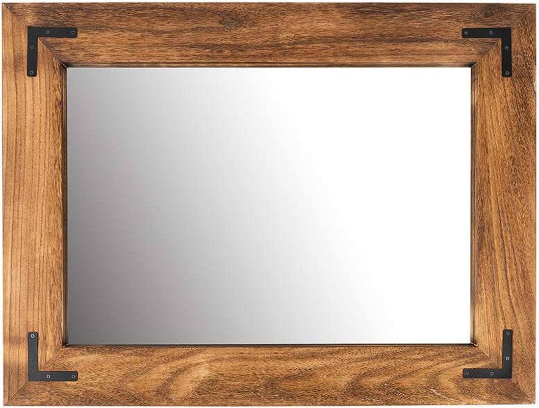 Rustic Wood Framed Wall Mirror 32 Inch Brown Vanity