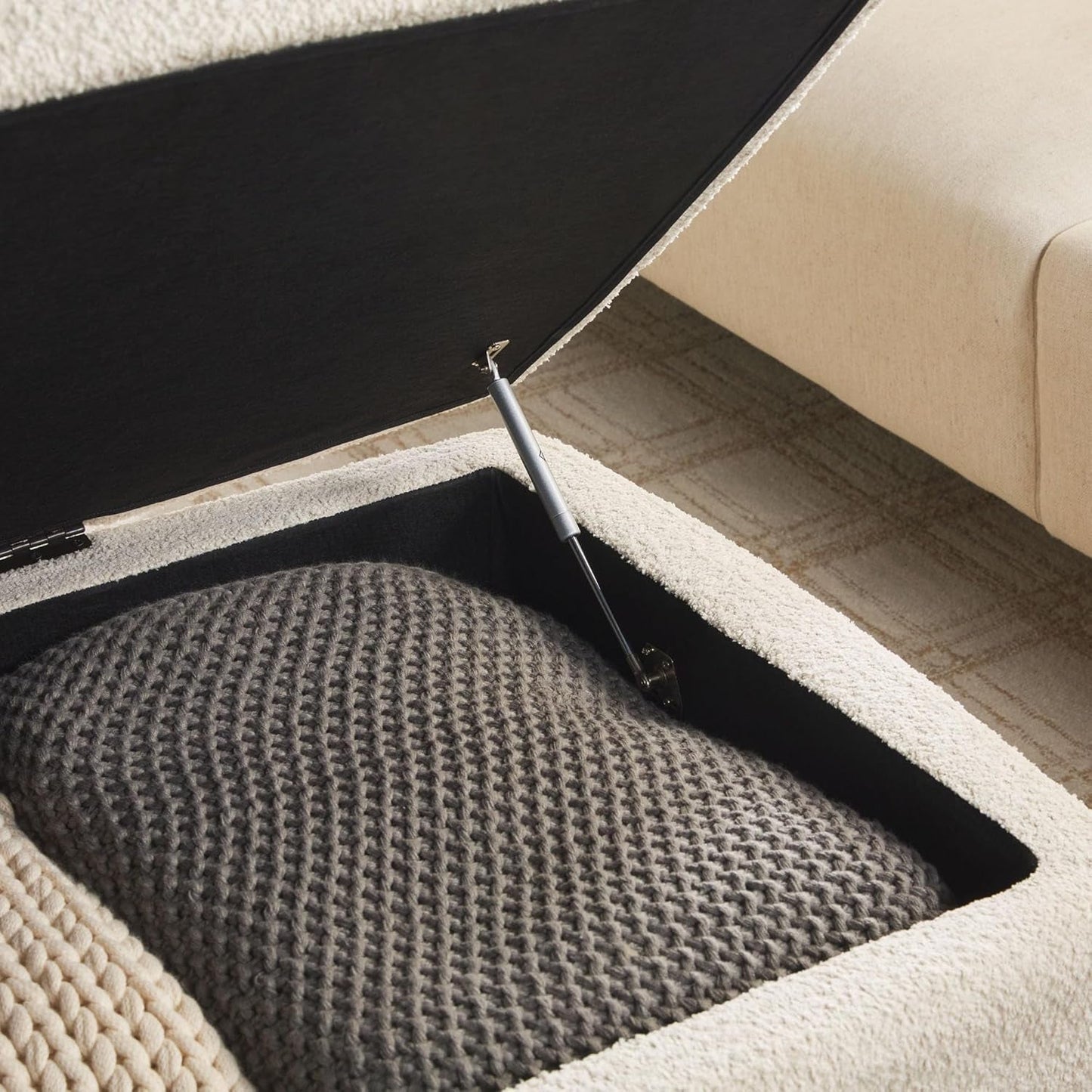 Contemporary Large Ivory Storage Ottoman With Legs