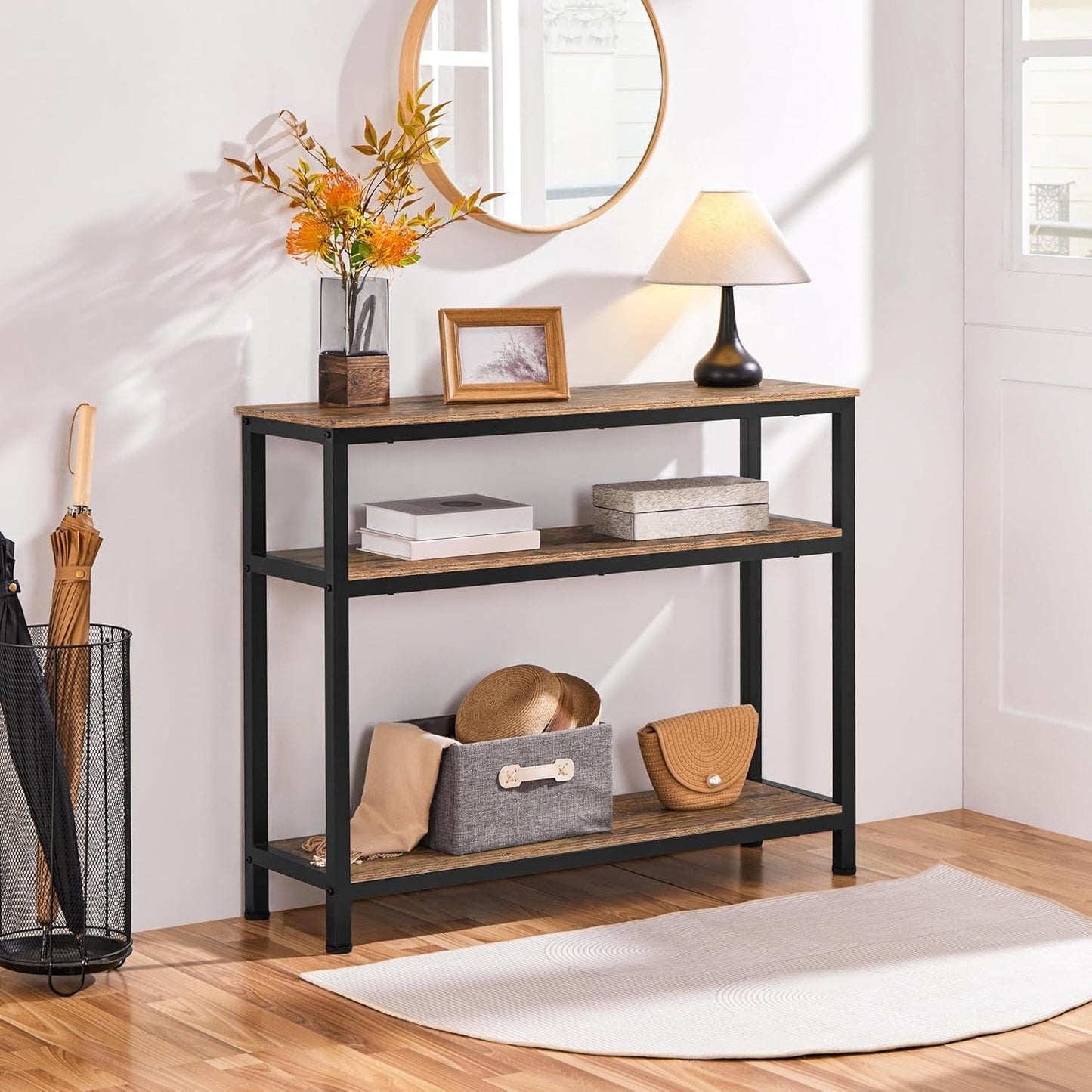 Industrial Console Table With Rustic Brown Storage
