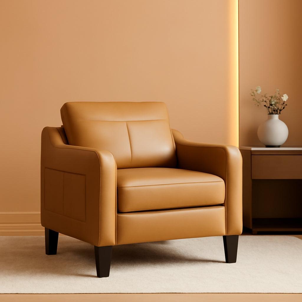 Brown PU Leather Accent Armchair With Removable Cushions