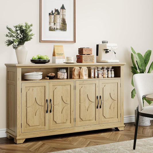60 Inch Sideboard Buffet Cabinet With Open Storage
