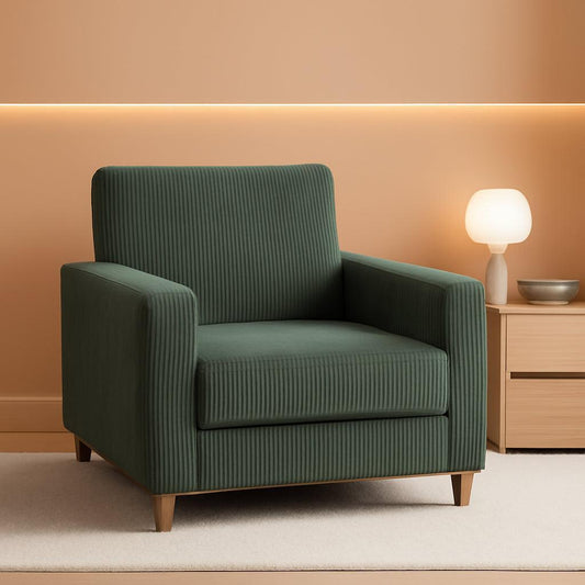 Green Corduroy Accent Chair With 22 Inch Deep Seat