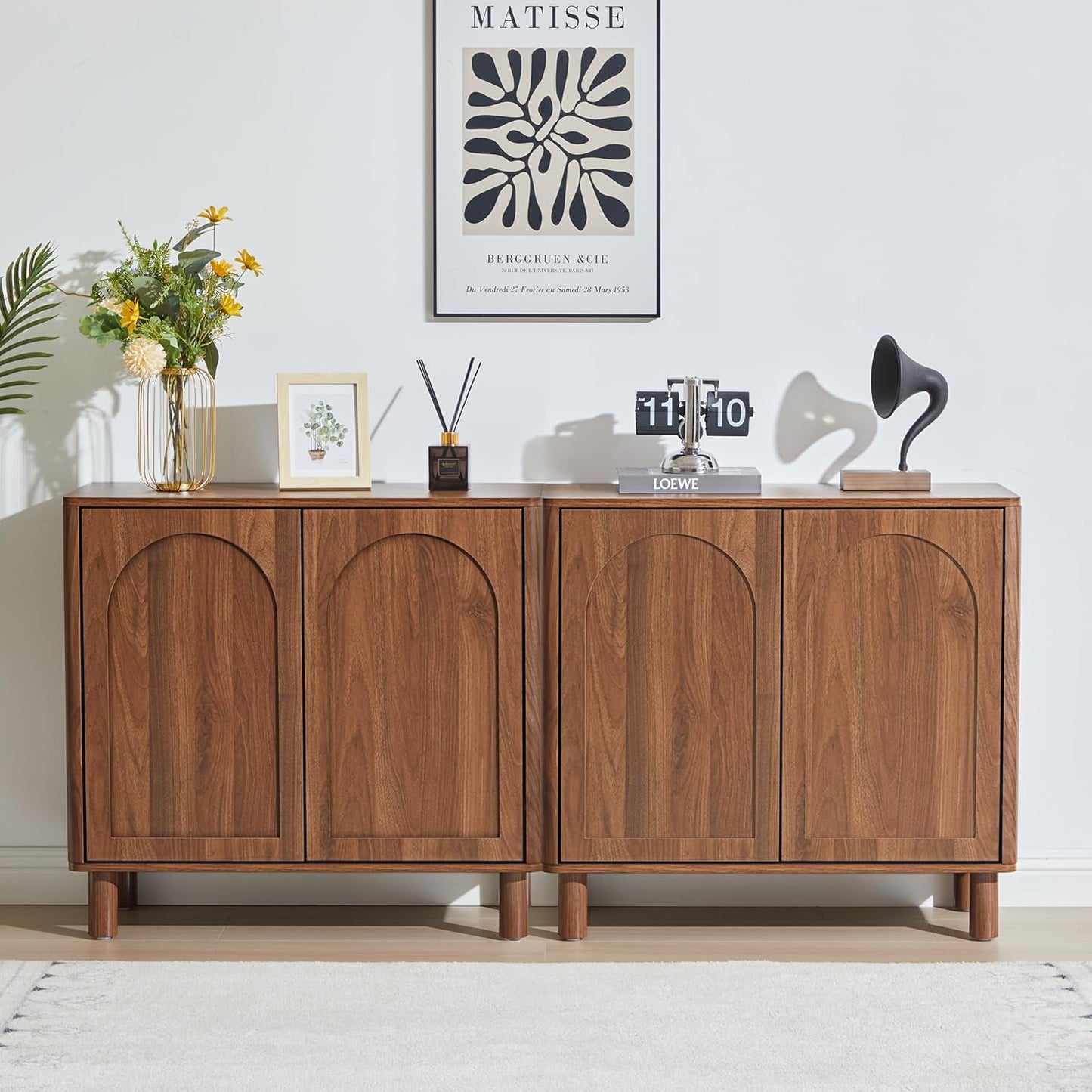 Walnut Modern Sideboard Buffet Cabinet Arched Doors