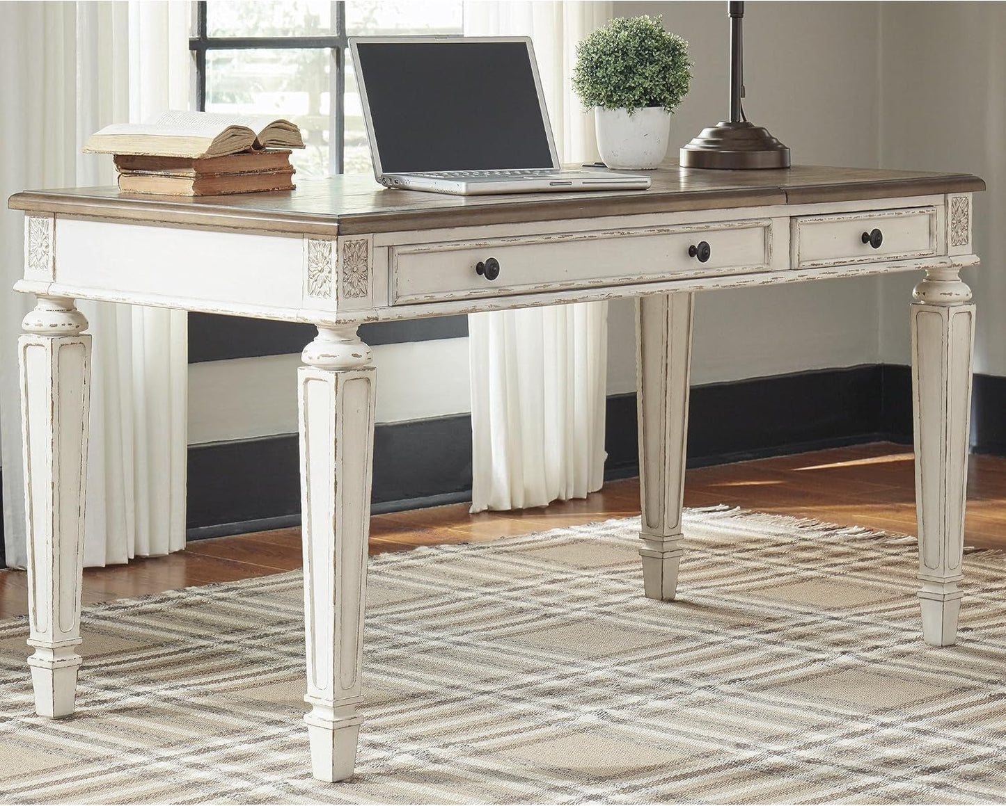 Realyn French Country 60 Inch Lift Top Desk USB Charging