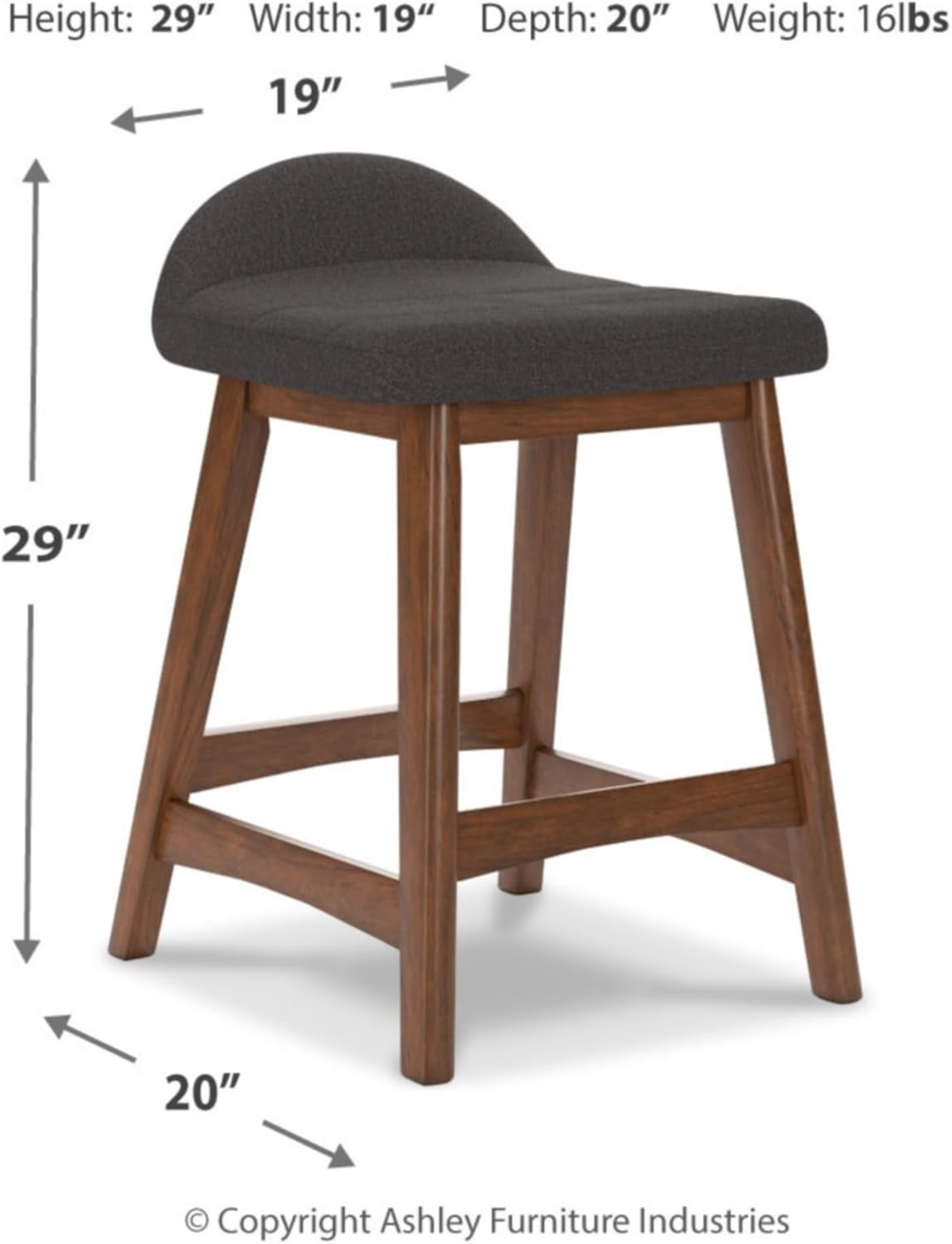 Counter Height Bar Stool Set Of 2 28.5 Inch Charcoal Brown