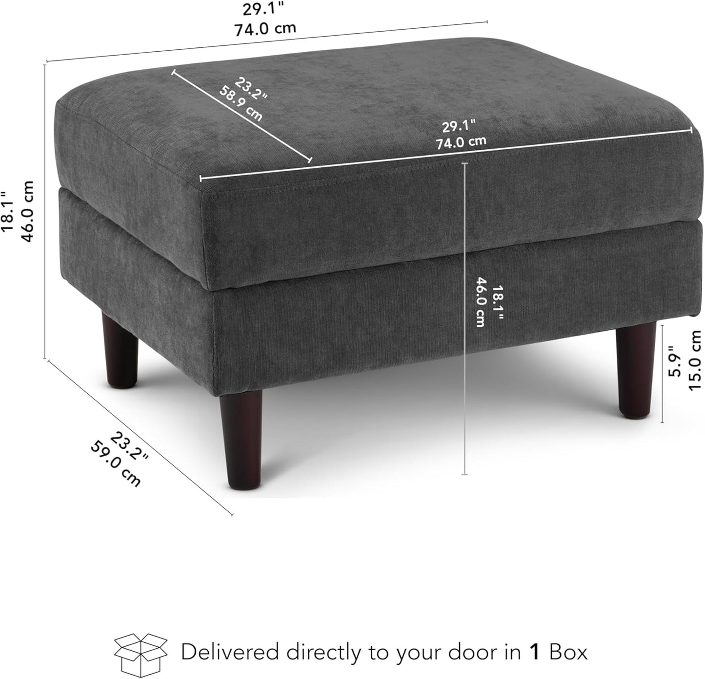 Iron Gray Chenille Reinforced Storage Ottoman Tray