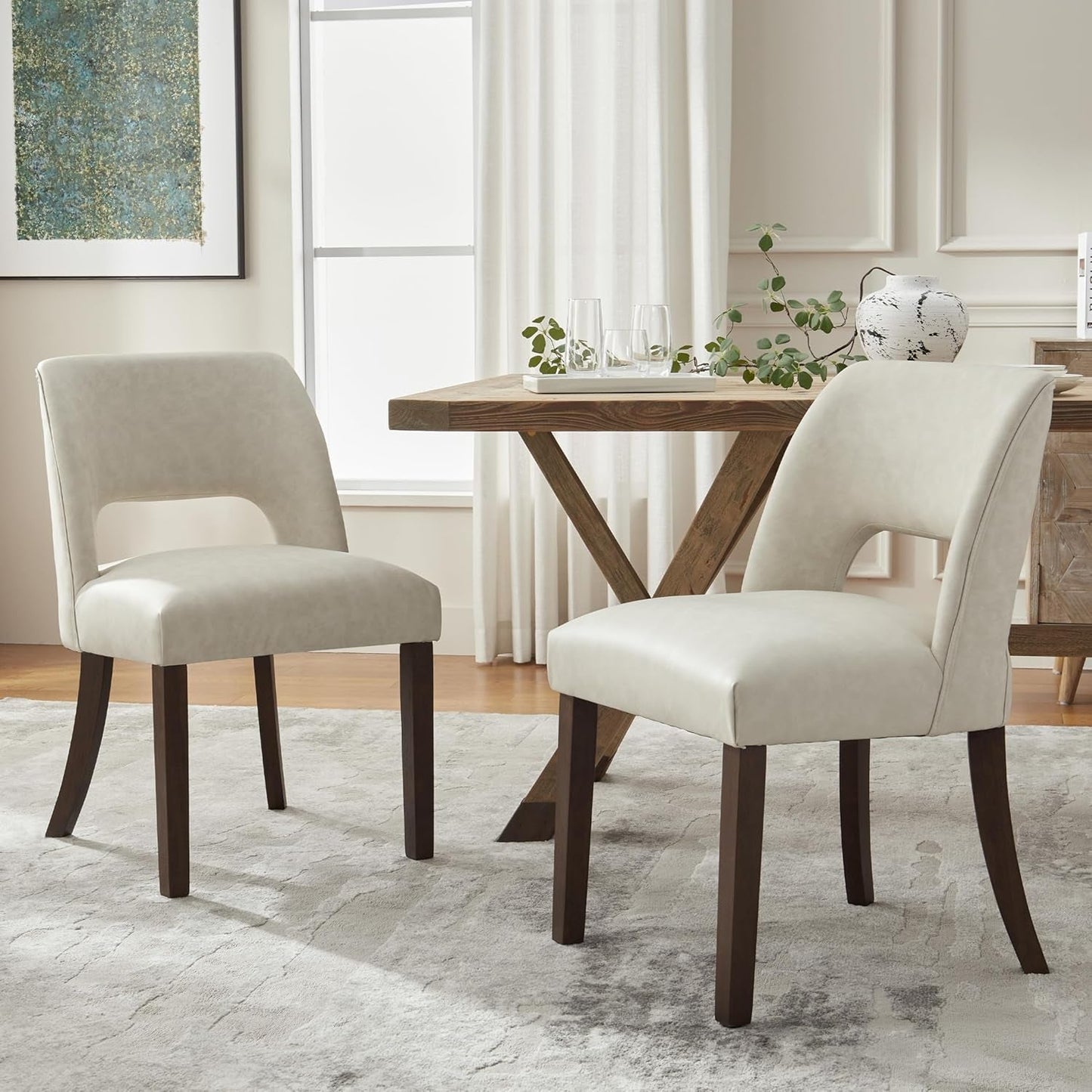 Beige Faux Leather Dining Chairs ErgonomicDesign Set