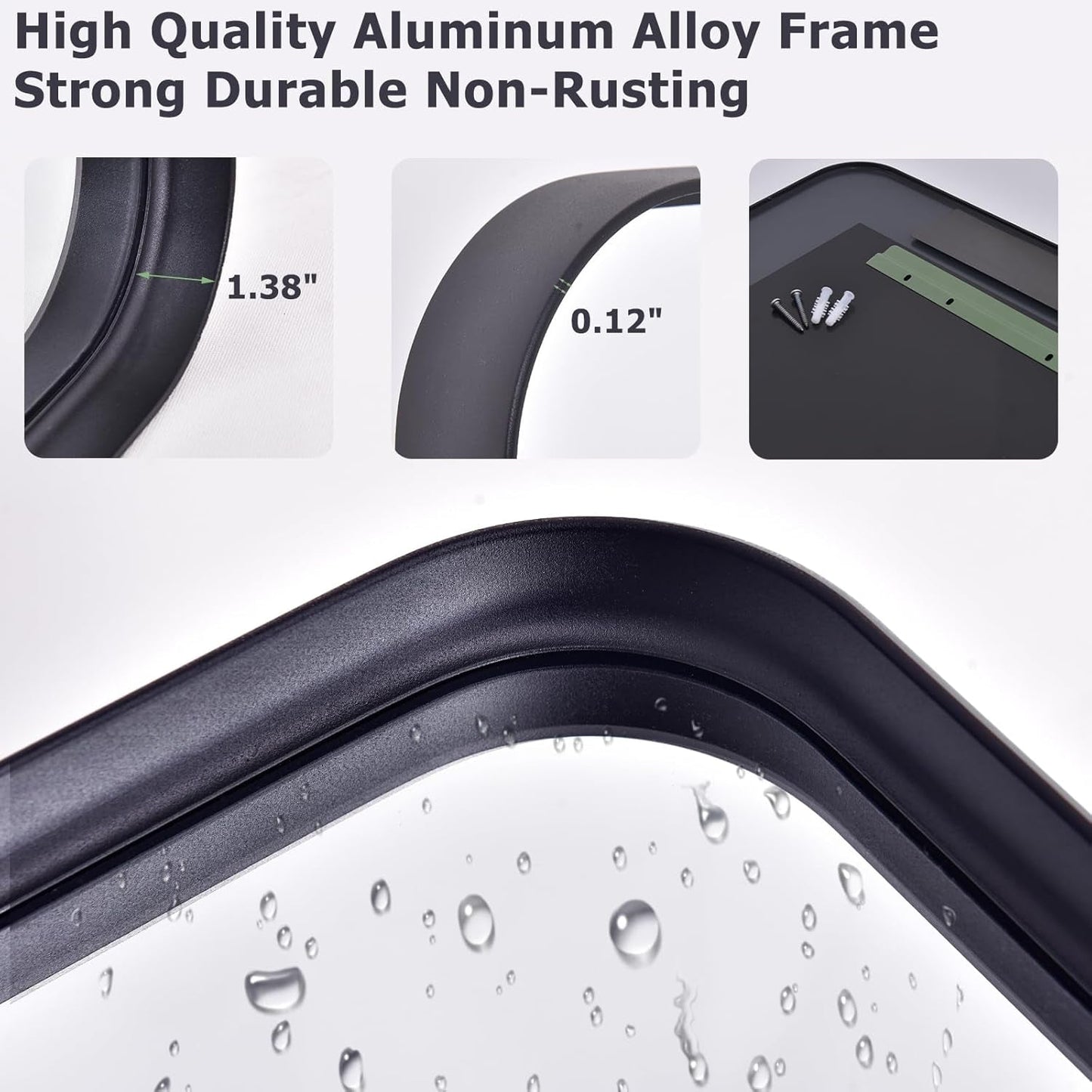 36X24 Inches Black Aluminum Framed Bathroom Mirror