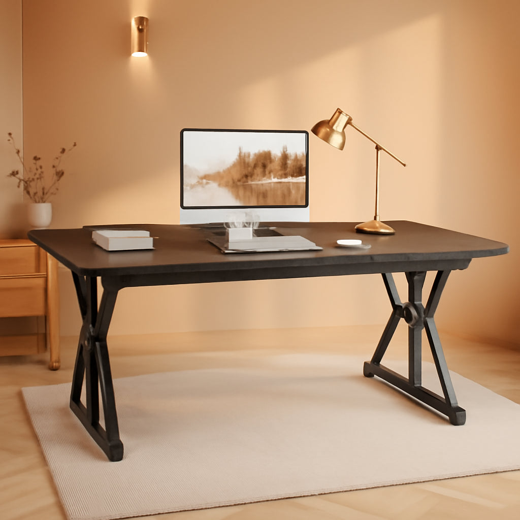 70.8 Inch Large Executive Desk Black Oak Wood Office Desk
