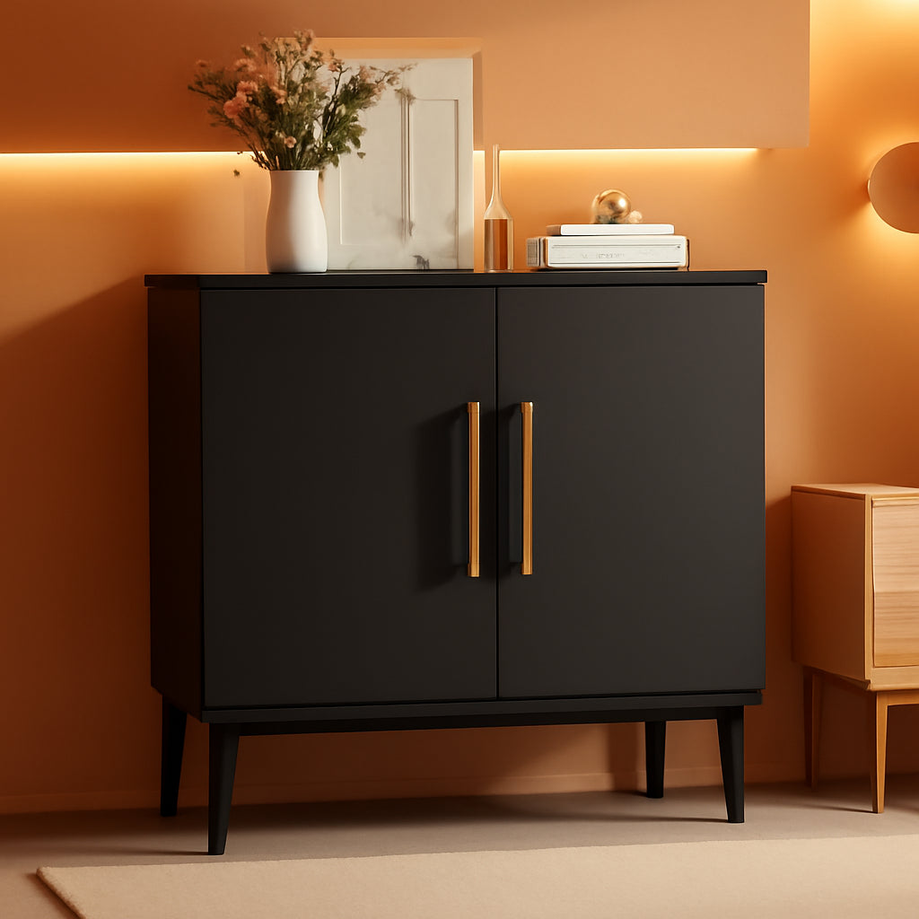 Black Large Buffet Cabinet Sideboard With Ample Storage