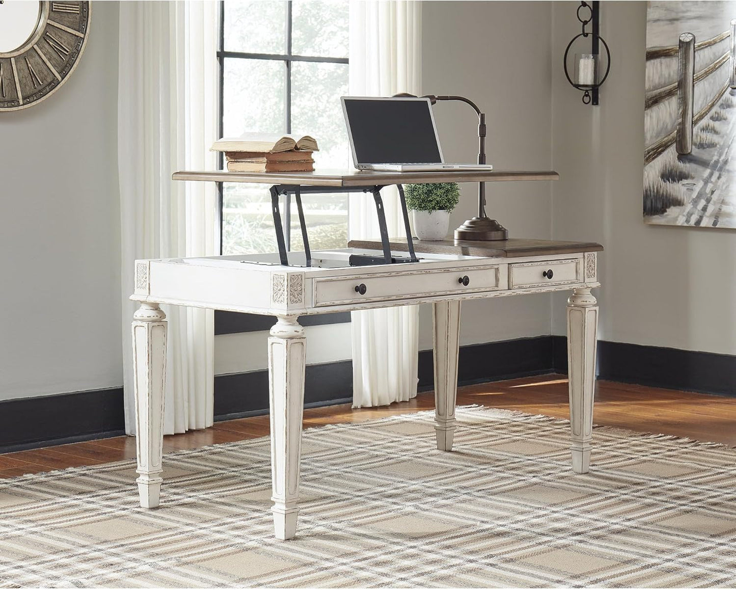 Realyn French Country 60 Inch Lift Top Desk USB Charging