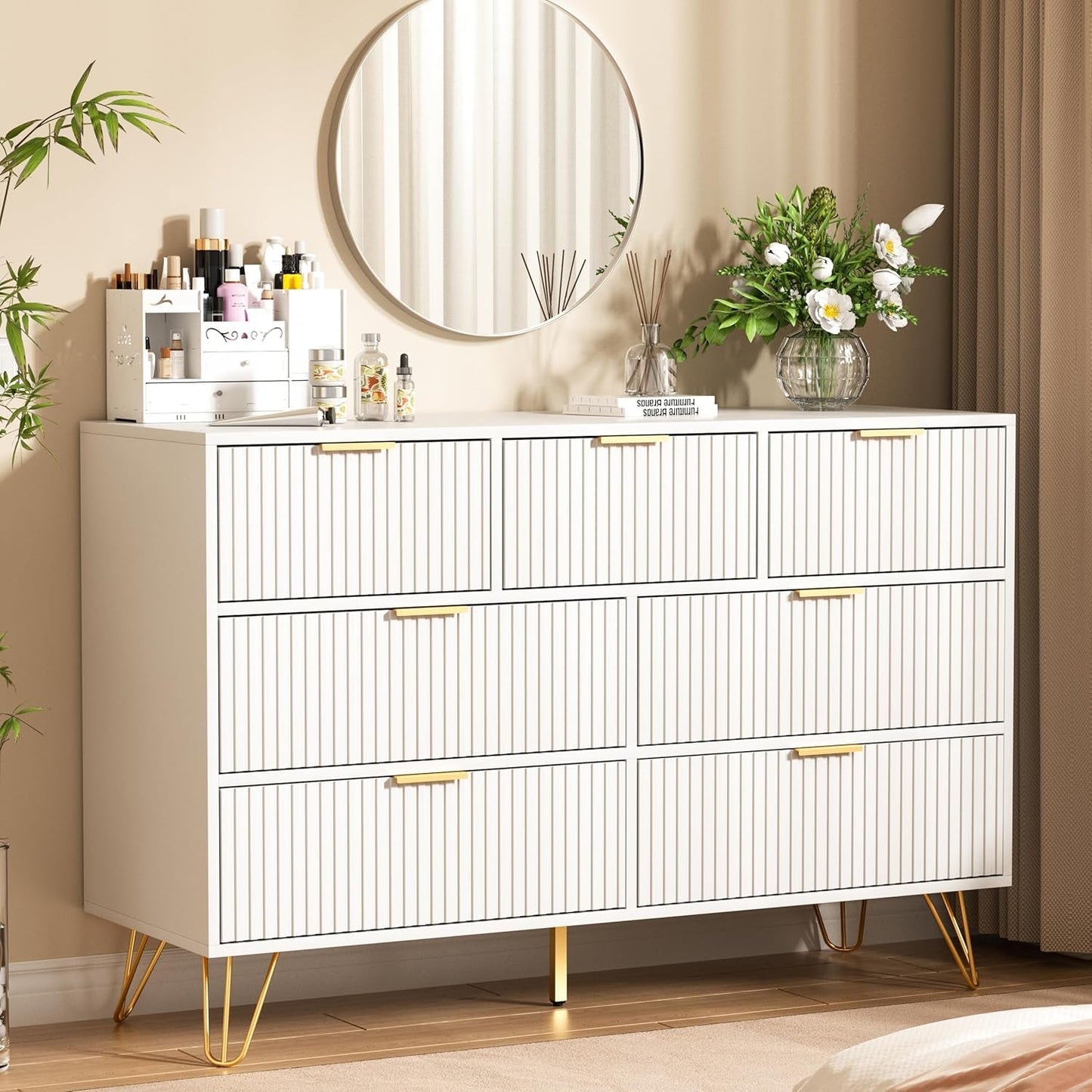 White Dresser 47 Inch Wide Modern Storage With Drawers
