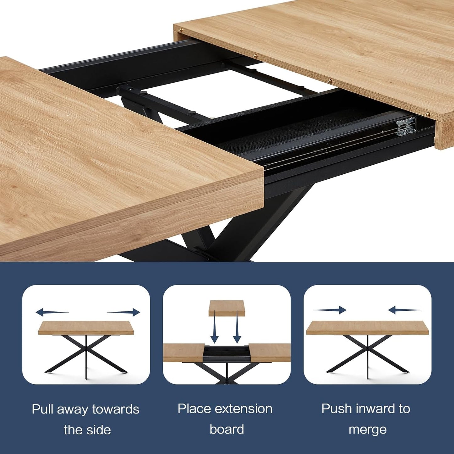 Extendable Wood Dining Table 55 To 70 With Removable Leaves
