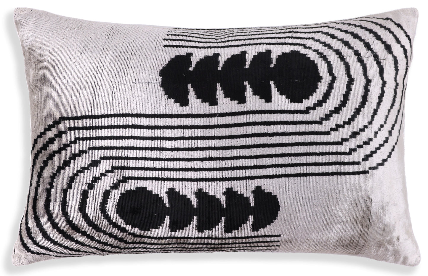 Handmade Silver Black Velvet Lumbar Pillow 16x24 – Modern Geometric Designer Cushion