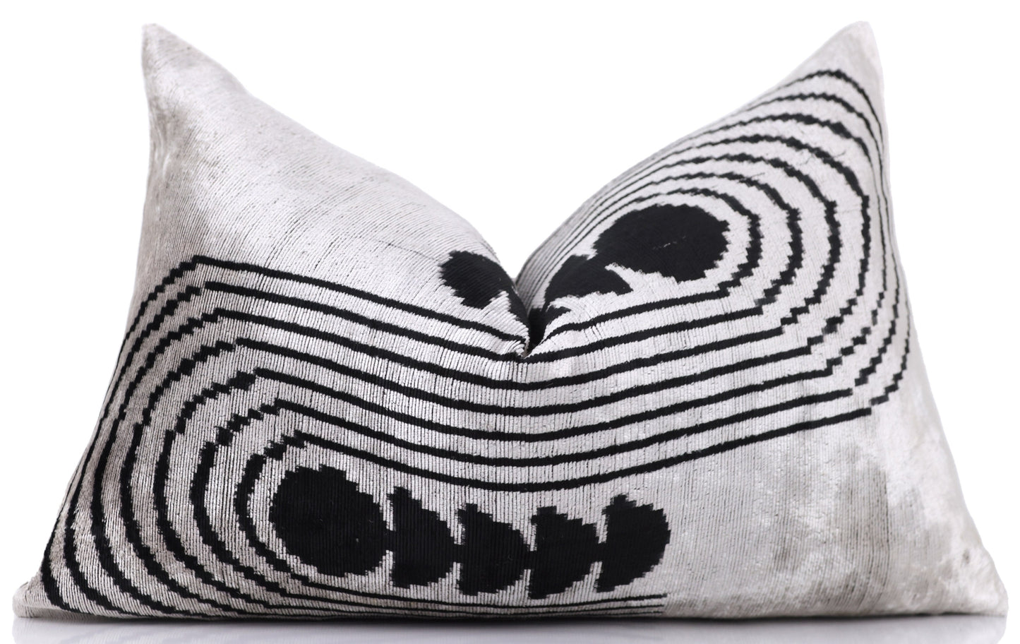 Handmade Silver Black Velvet Lumbar Pillow 16x24 – Modern Geometric Designer Cushion