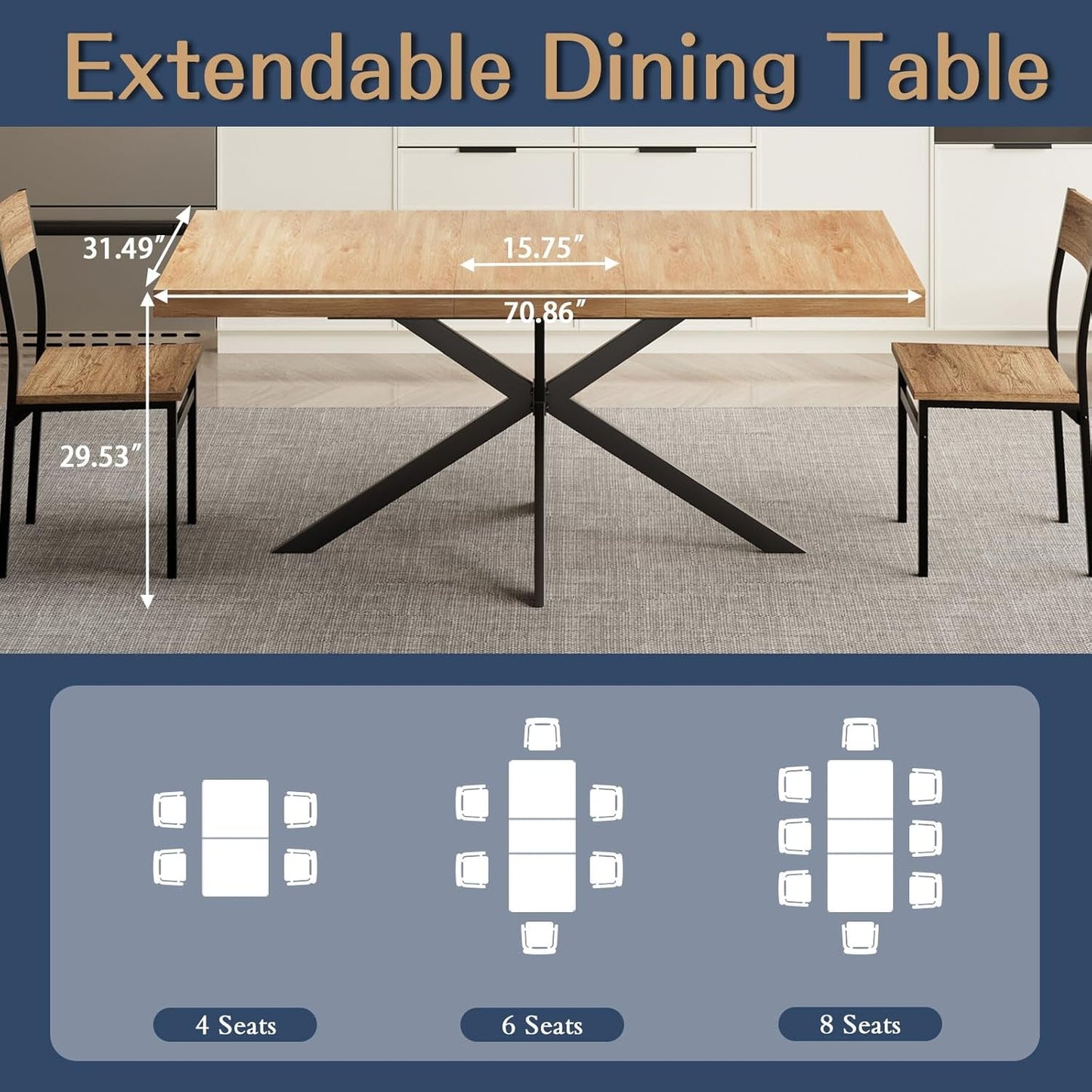 Extendable Wood Dining Table 55 To 70 With Removable Leaves