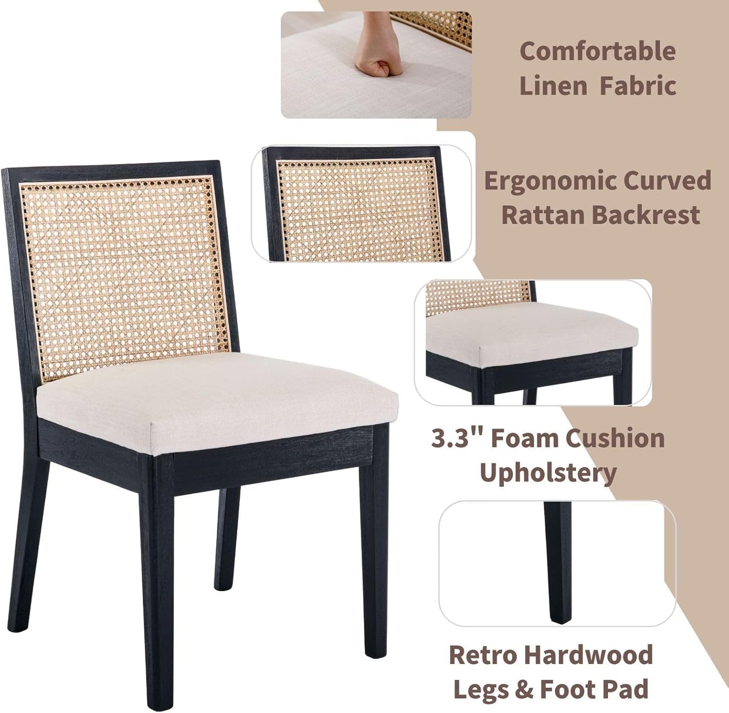 BeigeTextured Rattan Dining Chairs CaneBack Set Two