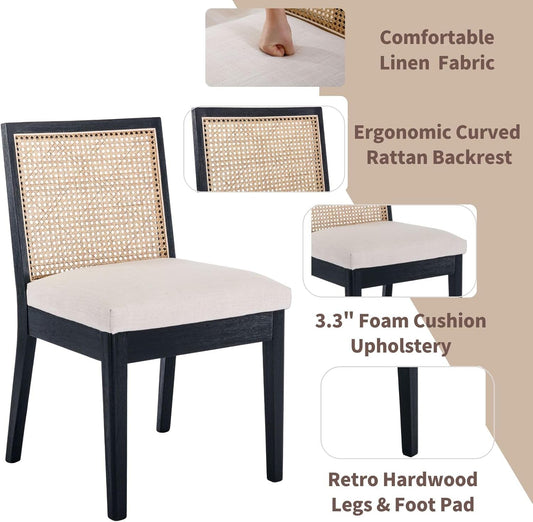 BeigeTextured Rattan Dining Chairs CaneBack Set Two