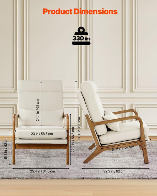 High Back Mid Century Linen Accent Chair For Living Room